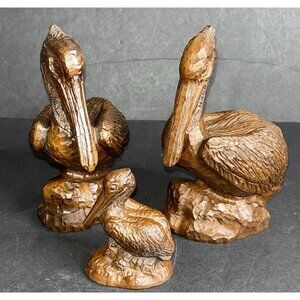 3 Pelican Figurine Statues Family Vtg 1995 Mom Dad Baby Beach House Decor